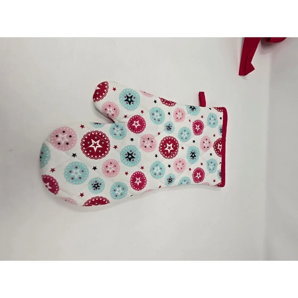 WILLIAMS SONOMA AMERICAN GIRL APRON OVEN MITT SET WOMEN OS TEAL RED KITCHEN 2015